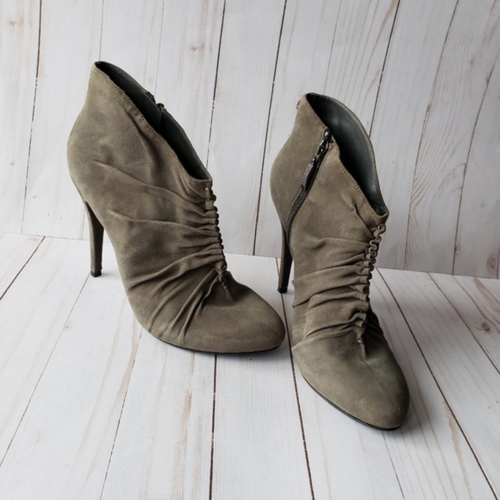 Guess Ruched Ankle Heeled Booties Army Green 8M